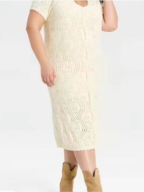 Women’s short sleeve western scalloped Crochet Midi A-line dress - Women's XXL